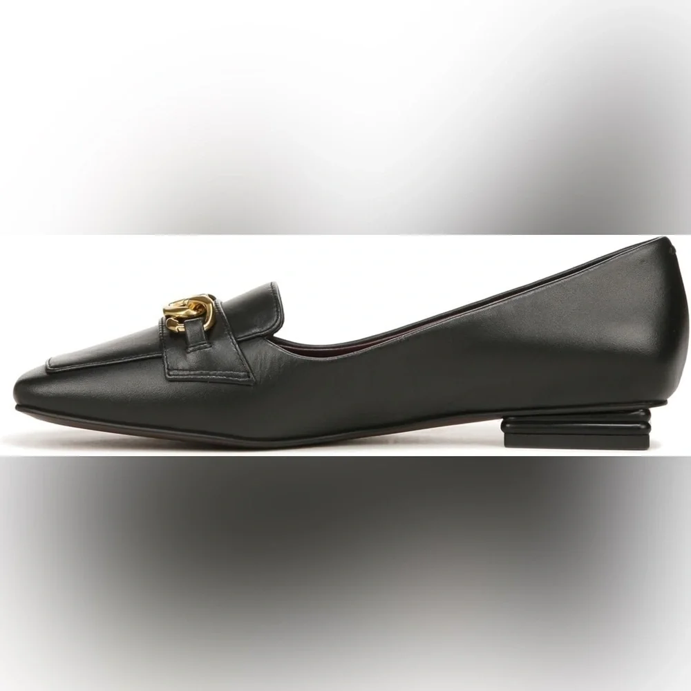 Franco Sarto women’s Tiari Elegant Black slip onLoafers w/ Gold Accent sz 8.5M